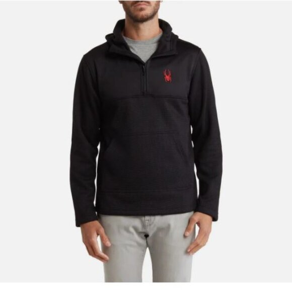 New SPYDER Ray Half Zip Waffle Knit Pullover Hoodie Men's Size Small Black Color - Picture 1 of 9